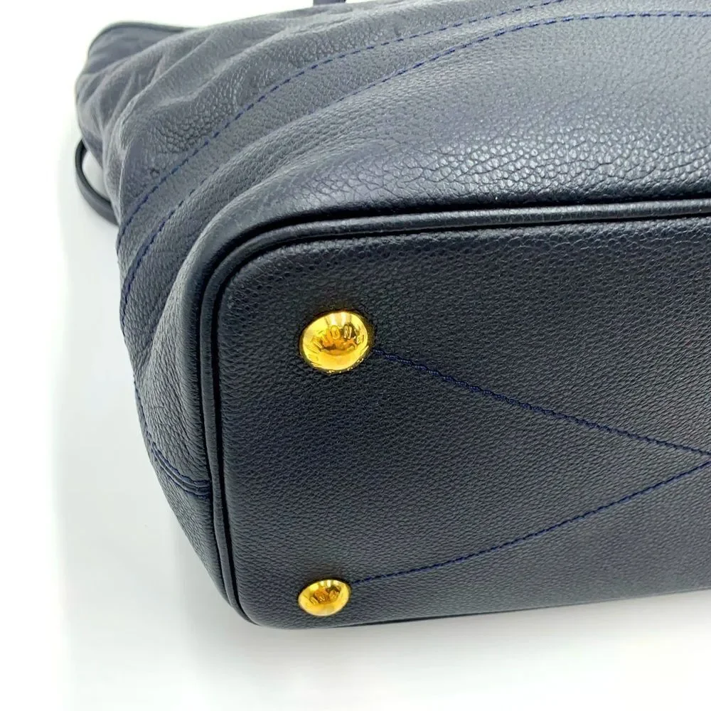 Auth Louis Vuitton Navy Blue Empriente Monogram Shopper Tote Bag